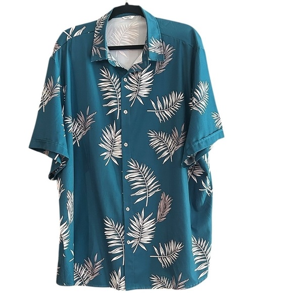 SheLucki Other - SheLucki Teal Leaf Print Men's Shirt XXXL